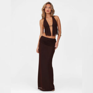 Halter Cut-out Tied Top High Waist Hip Skirt Suit