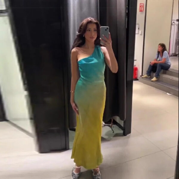 Women's Asymmetric Silk Satin Texture Backless Fashion Dress - Image 6