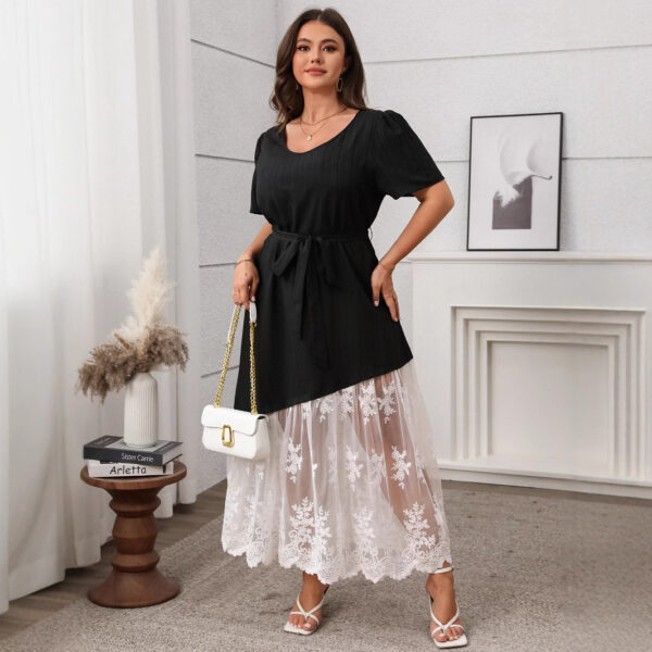 Women's Stitching Lace Lace-up Dress Loose - Image 4