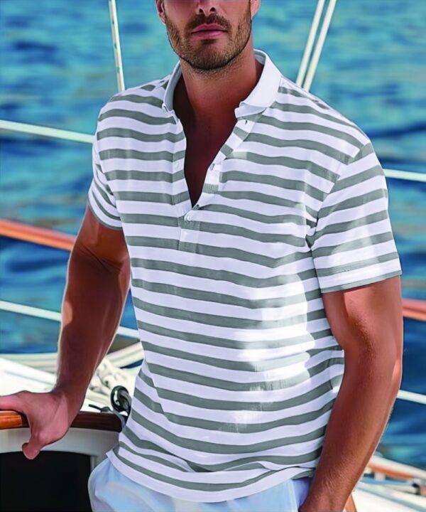 Men's Short-sleeve Polo Shirt Striped Casual Top - Image 7