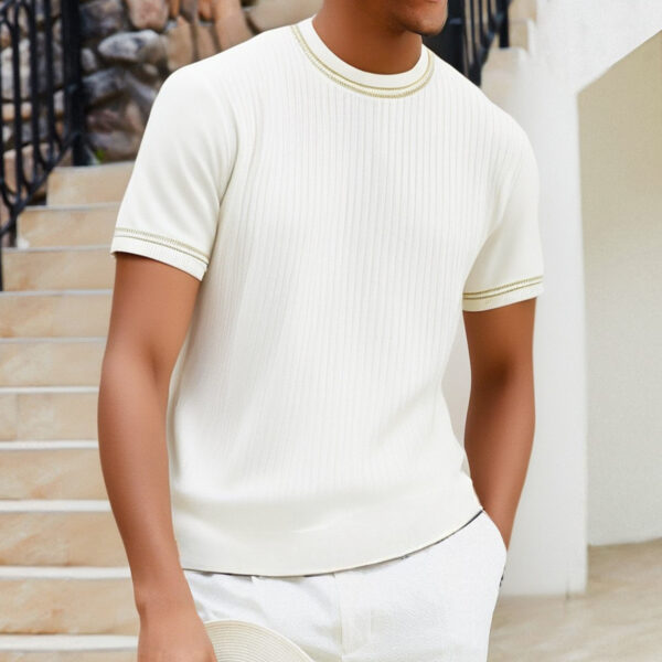 Men's Complex Knitwear Short Sleeve T-shirt Round Neck - Image 2
