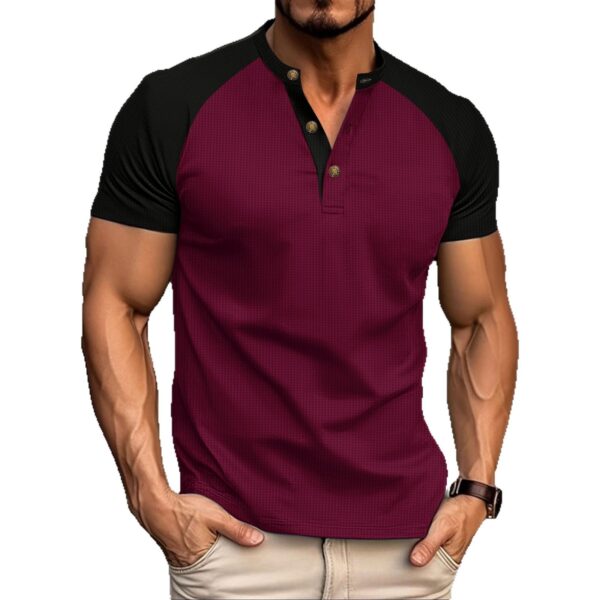 Men's Slim-fit Breathable Casual Waffle Round Neck Short-sleeved T-shirt - Image 5
