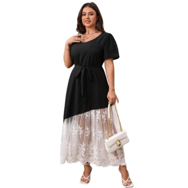 Women's Stitching Lace Lace-up Dress Loose - Image 2