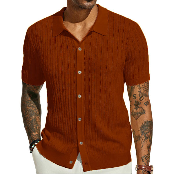 Summer Cool Knitted Men's Shirt Short Sleeved Lapel Solid Color - Image 9