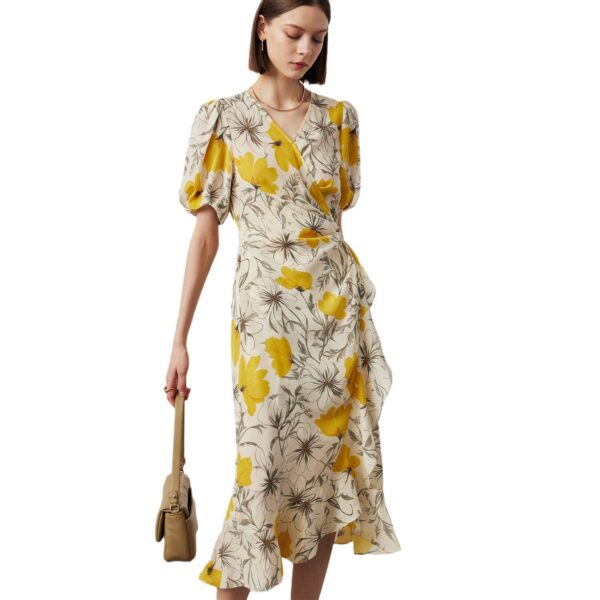 Women's Stomach Blanket-style Lace Printing Short-sleeved Silk Dress - Image 3