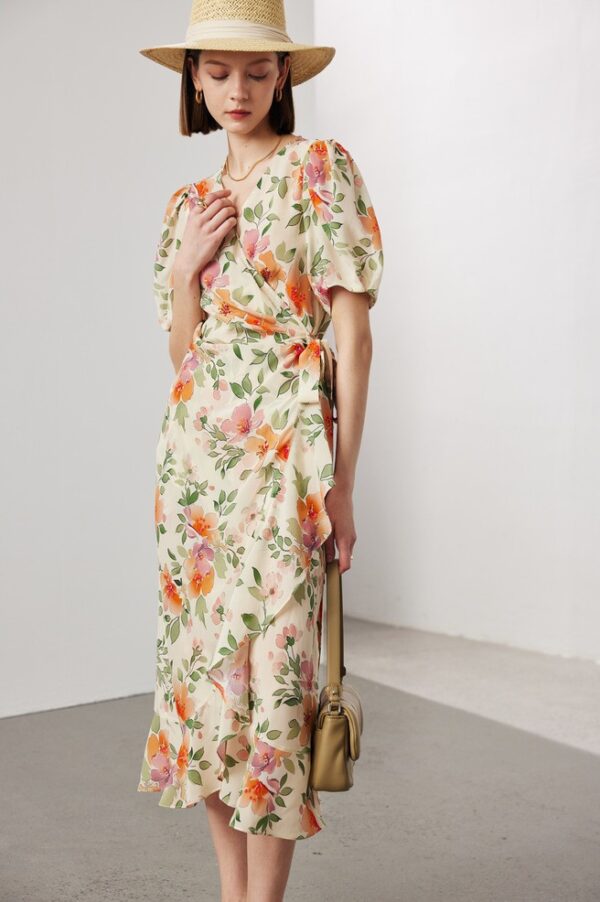 Women's Stomach Blanket-style Lace Printing Short-sleeved Silk Dress - Image 2