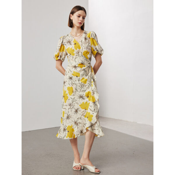 Women's Stomach Blanket-style Lace Printing Short-sleeved Silk Dress - Image 5