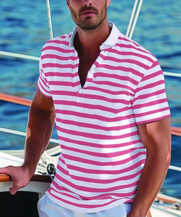 Men's Short-sleeve Polo Shirt Striped Casual Top - Image 6