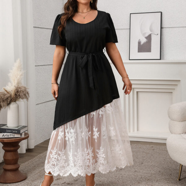 Women's Stitching Lace Lace-up Dress Loose - Image 3