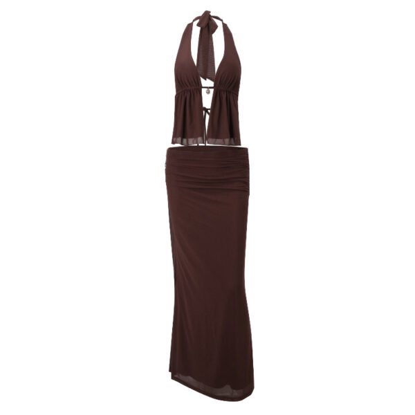 Halter Cut-out Tied Top High Waist Hip Skirt Suit - Image 4