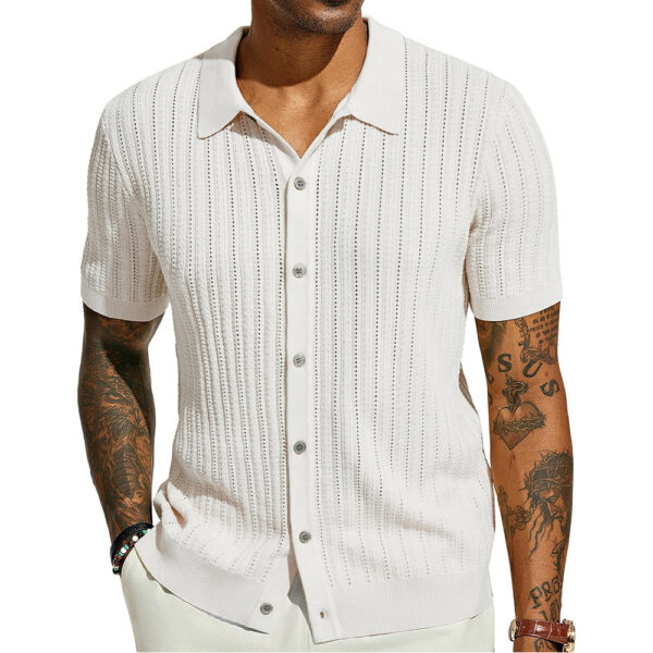Summer Cool Knitted Men's Shirt Short Sleeved Lapel Solid Color - Image 10