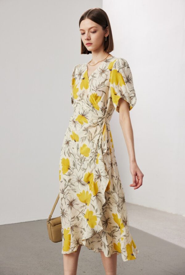Women's Stomach Blanket-style Lace Printing Short-sleeved Silk Dress - Image 10