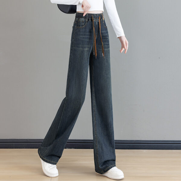 Loose Waist Trimming Lace-up Jeans For Women - Image 8
