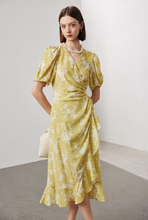 Women's Stomach Blanket-style Lace Printing Short-sleeved Silk Dress - Image 6