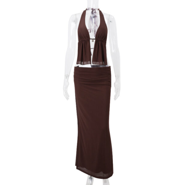 Halter Cut-out Tied Top High Waist Hip Skirt Suit - Image 5