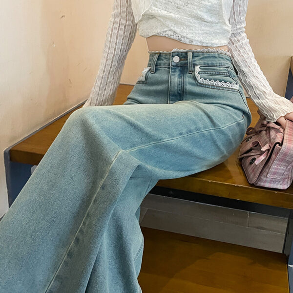Women's Lace-trim Wide-leg Jeans - Image 2