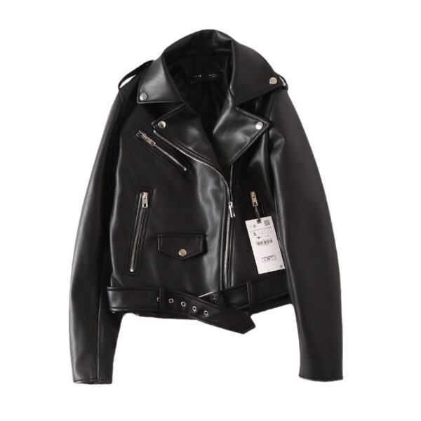 Women's Black PU Leather Zip Jacket - Image 5
