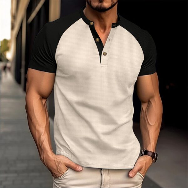 Men's Slim-fit Breathable Casual Waffle Round Neck Short-sleeved T-shirt - Image 3