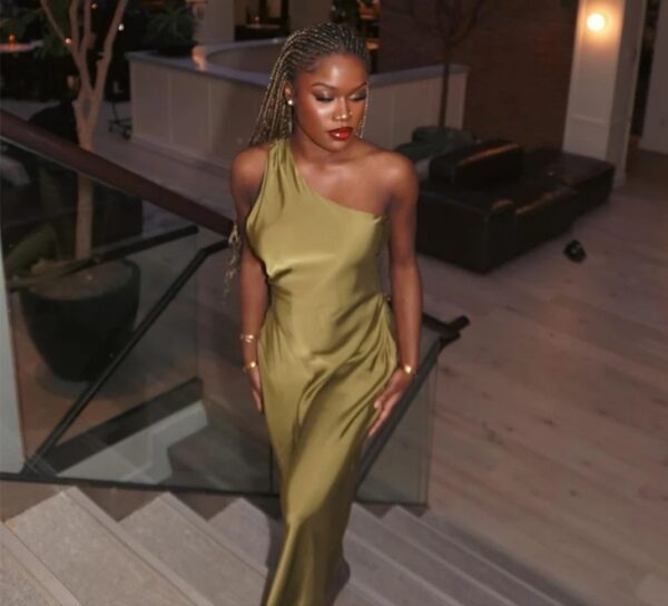 Women's Asymmetric Silk Satin Texture Backless Fashion Dress - Image 4