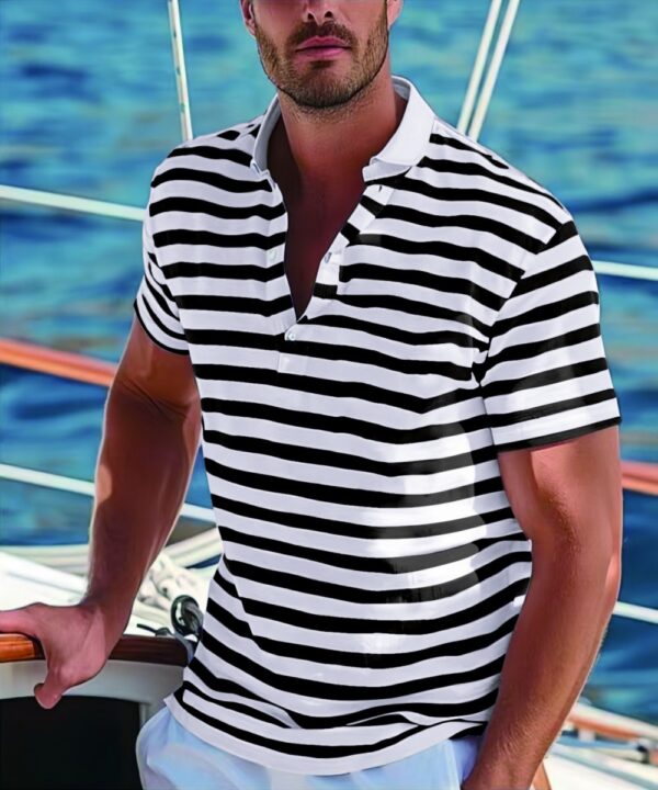 Men's Short-sleeve Polo Shirt Striped Casual Top - Image 10