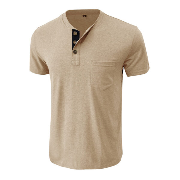 Men's Short-sleeved T-shirt Henley Shirt Top - Image 5