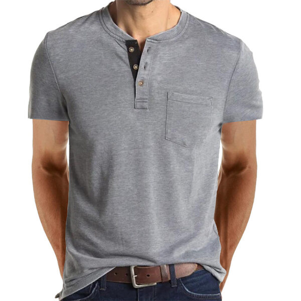 Men's Short-sleeved T-shirt Henley Shirt Top - Image 9