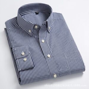 Men's New Autumn Cotton Small Plaid Breathable Casual Long-sleeved Autumn Shirt