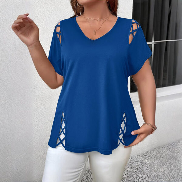 Women's Plus Size Criss Cross Short Sleeve V Neck T-Shirt Tops - Image 7