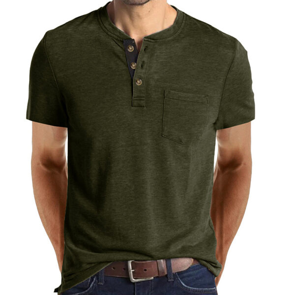 Men's Short-sleeved T-shirt Henley Shirt Top - Image 10