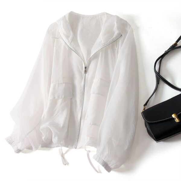 Lightweight Breathable Sun Protection Clothing Women's Spring Loose Top Trendy Hooded Drawstring Thin Coat - Image 3