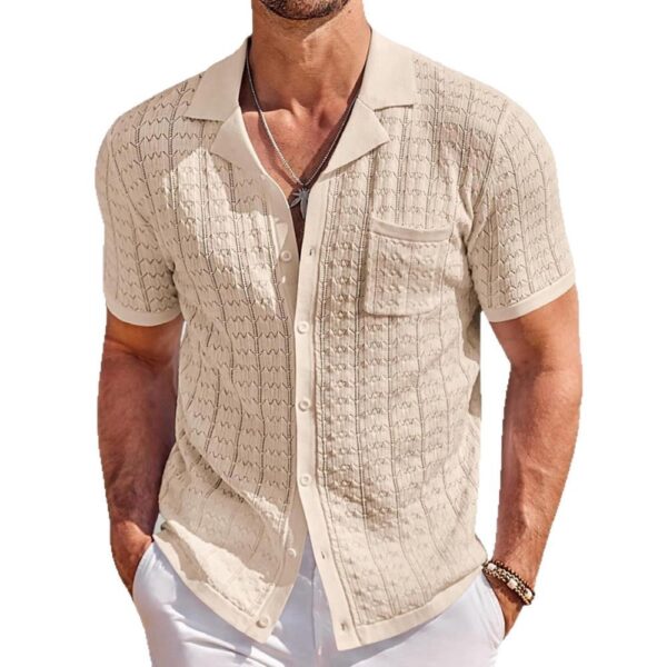 Summer New Short Sleeve Cuban Collar Knitted Polo Shirt - Image 4
