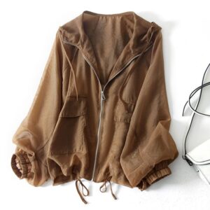 Lightweight Breathable Sun Protection Clothing Women's Spring Loose Top Trendy Hooded Drawstring Thin Coat