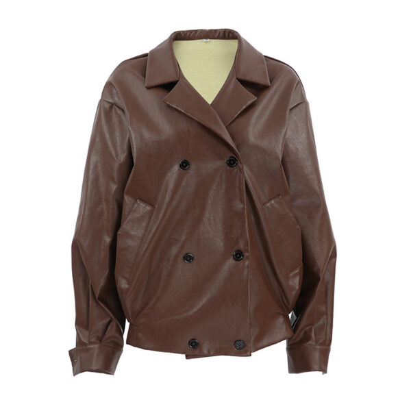 Women's Elegant Suit Collar Loose Leather Coat - Image 2