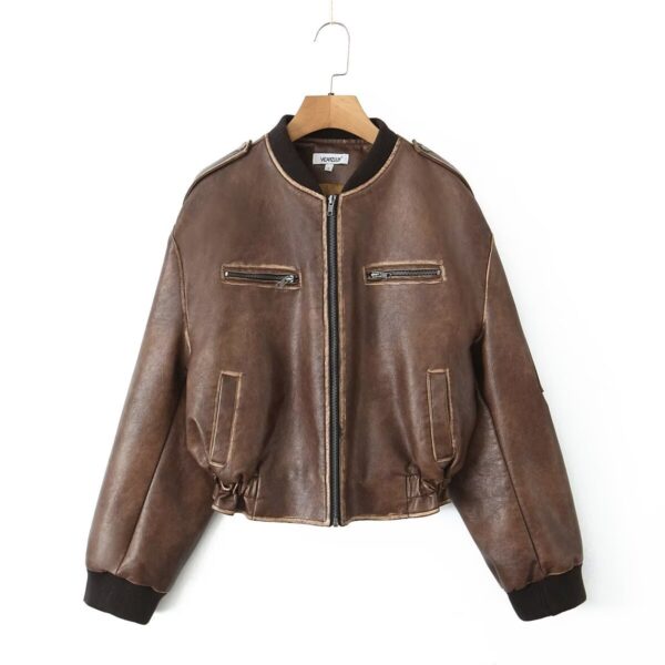 Retro Distressed Loose Leather Coat American Short Jacket - Image 3