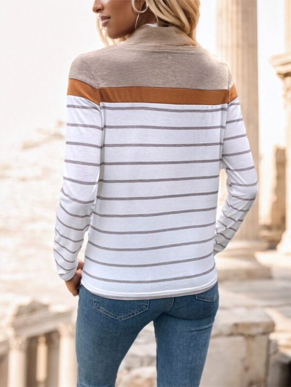 Women's Round Neck Striped Long Sleeve T-Shirt - Image 3