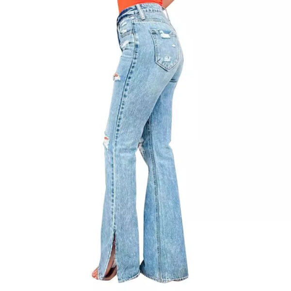 Ladies Jeans High Waist Ripped Slightly Stretch Split Trousers - Image 3