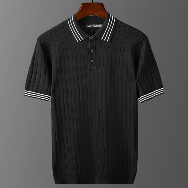 Men's Ice Silk Short Sleeve Thin Lapels Polo Sweater - Image 2