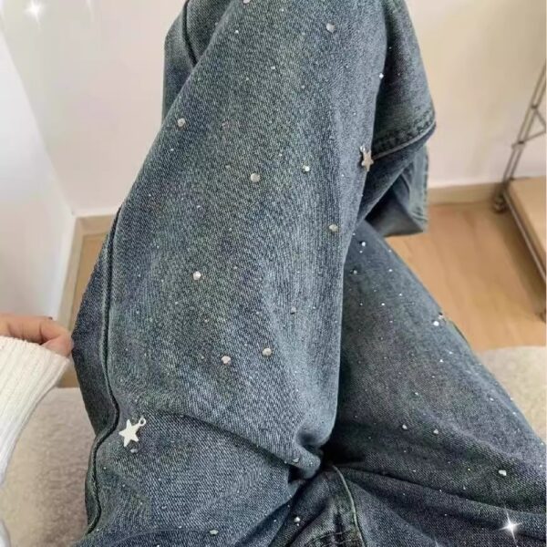 Light Blue Narrow Wide Leg Jeans Straight Spring - Image 4