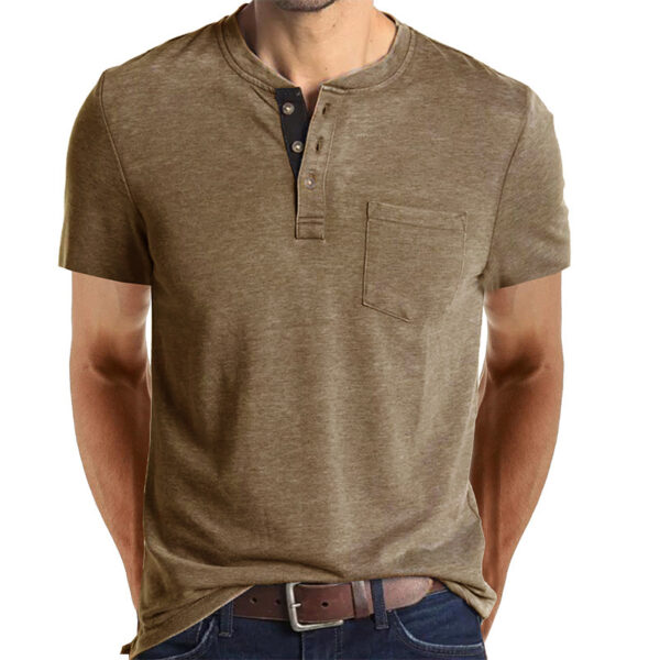 Men's Short-sleeved T-shirt Henley Shirt Top - Image 6