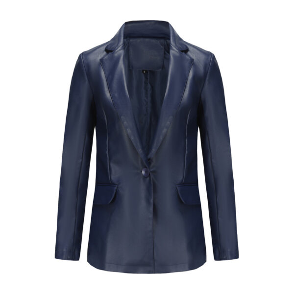 Single Button Commute Leisure Solid Color Leather Coat - Image 9