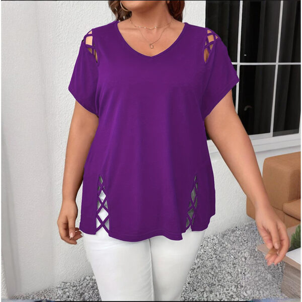 Women's Plus Size Criss Cross Short Sleeve V Neck T-Shirt Tops - Image 10