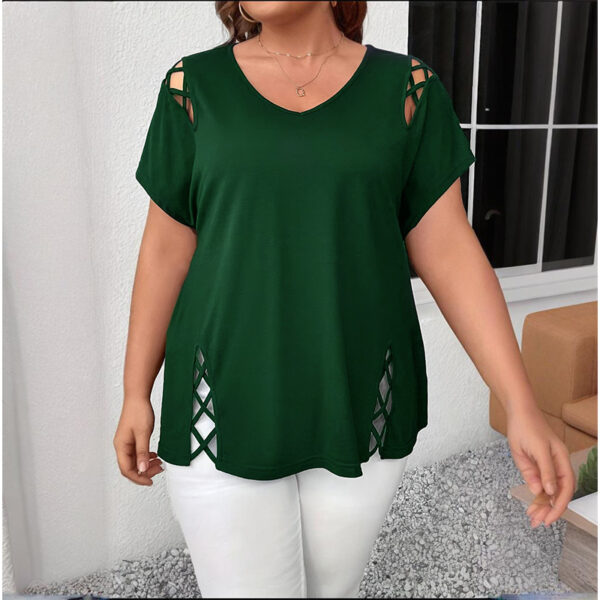 Women's Plus Size Criss Cross Short Sleeve V Neck T-Shirt Tops - Image 6