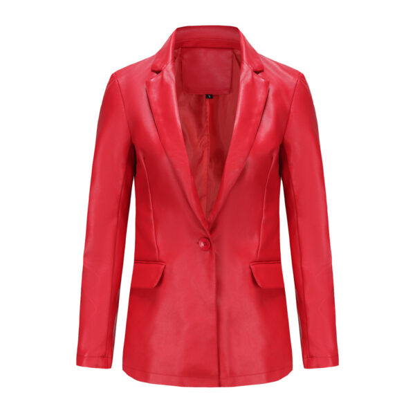 Single Button Commute Leisure Solid Color Leather Coat - Image 4