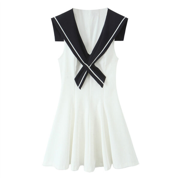American Slim Fit Slimming Contrast Color White Stitching Dress - Image 2