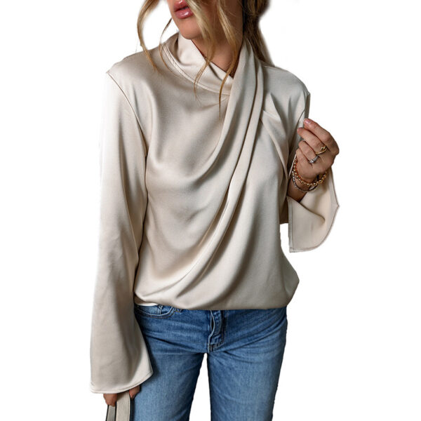 Women's Solid Color Satin Chiffon Blouse - Image 5