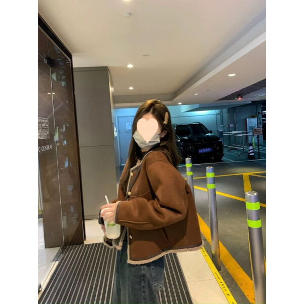 Cashmere Suede Fur Integrated Maillard Long-sleeved Coat For Women - Image 2