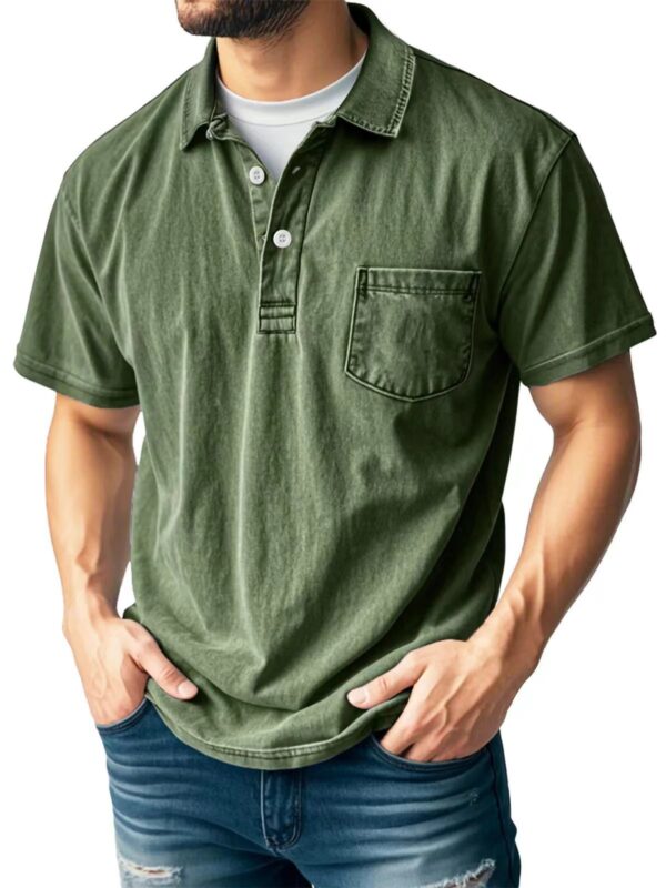 Men's Casual All-matching Short Sleeve Button Lapel Shirt Polo Shirt - Image 9